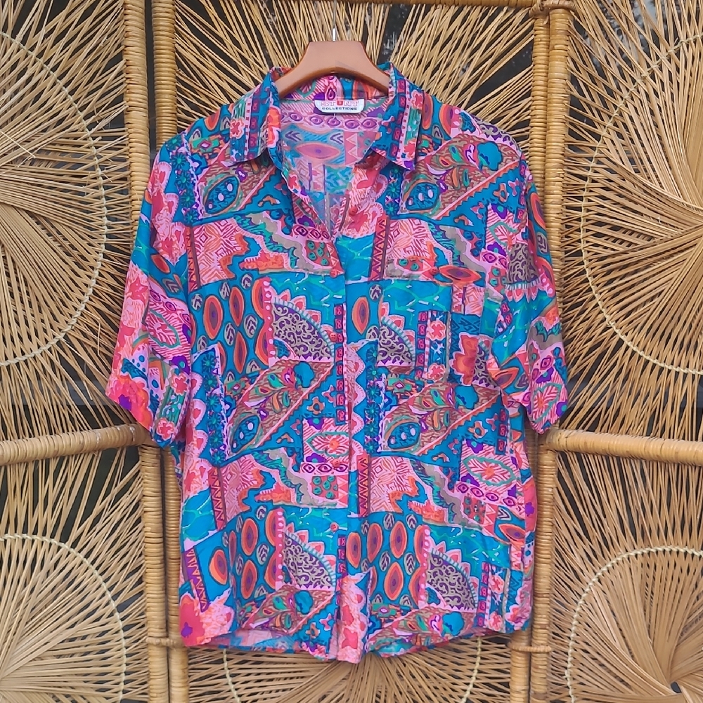 Vintage STUNT L Silk Multicolor Men's Shirt Hawaiian Surfer
